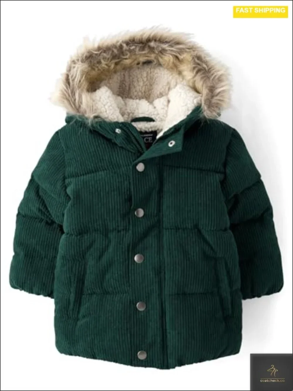 Toddler Boys Water & Wind Resistant Hooded Zip Front Corduroy Puffer Jacket